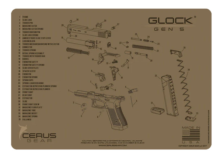 Cerus Gear podložka pro čištění zbraní GLOCK GEN5, béžová