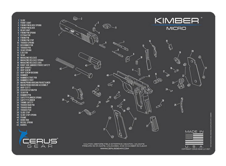 Cerus Gear podložka pro čištění zbraní KIMBER MICRO, šedá