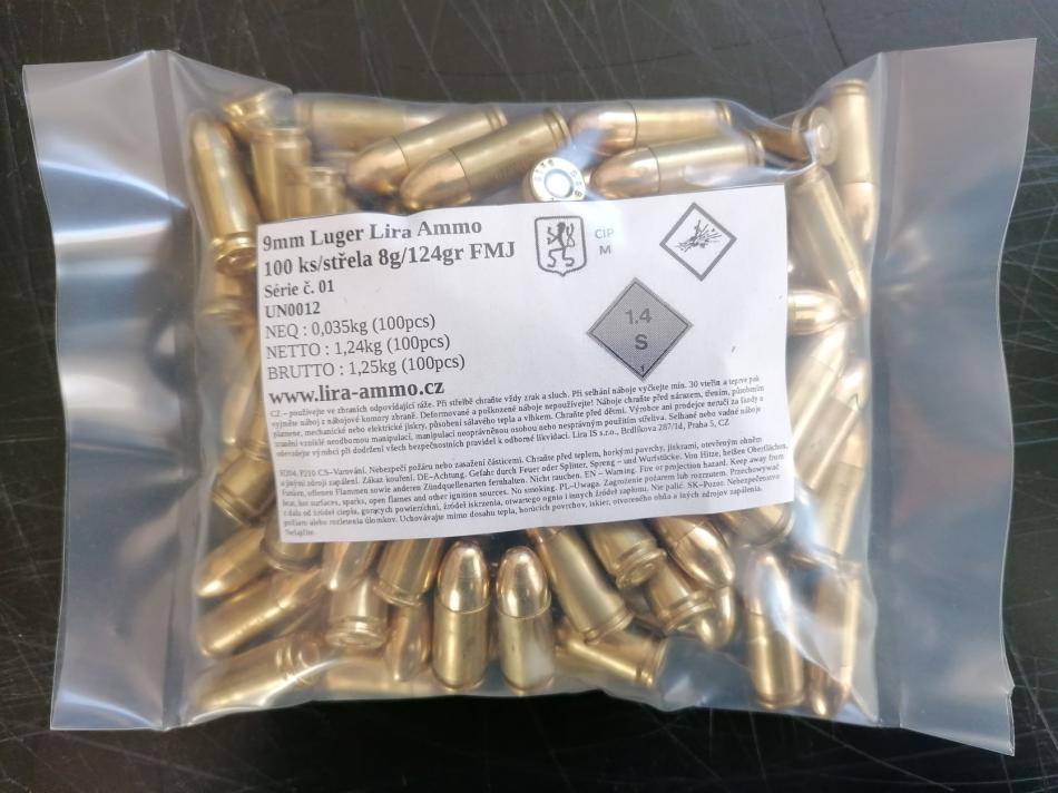 Lira Ammo 9x19 FMJ non-magnetic 8g/124gr přebíjený CIP